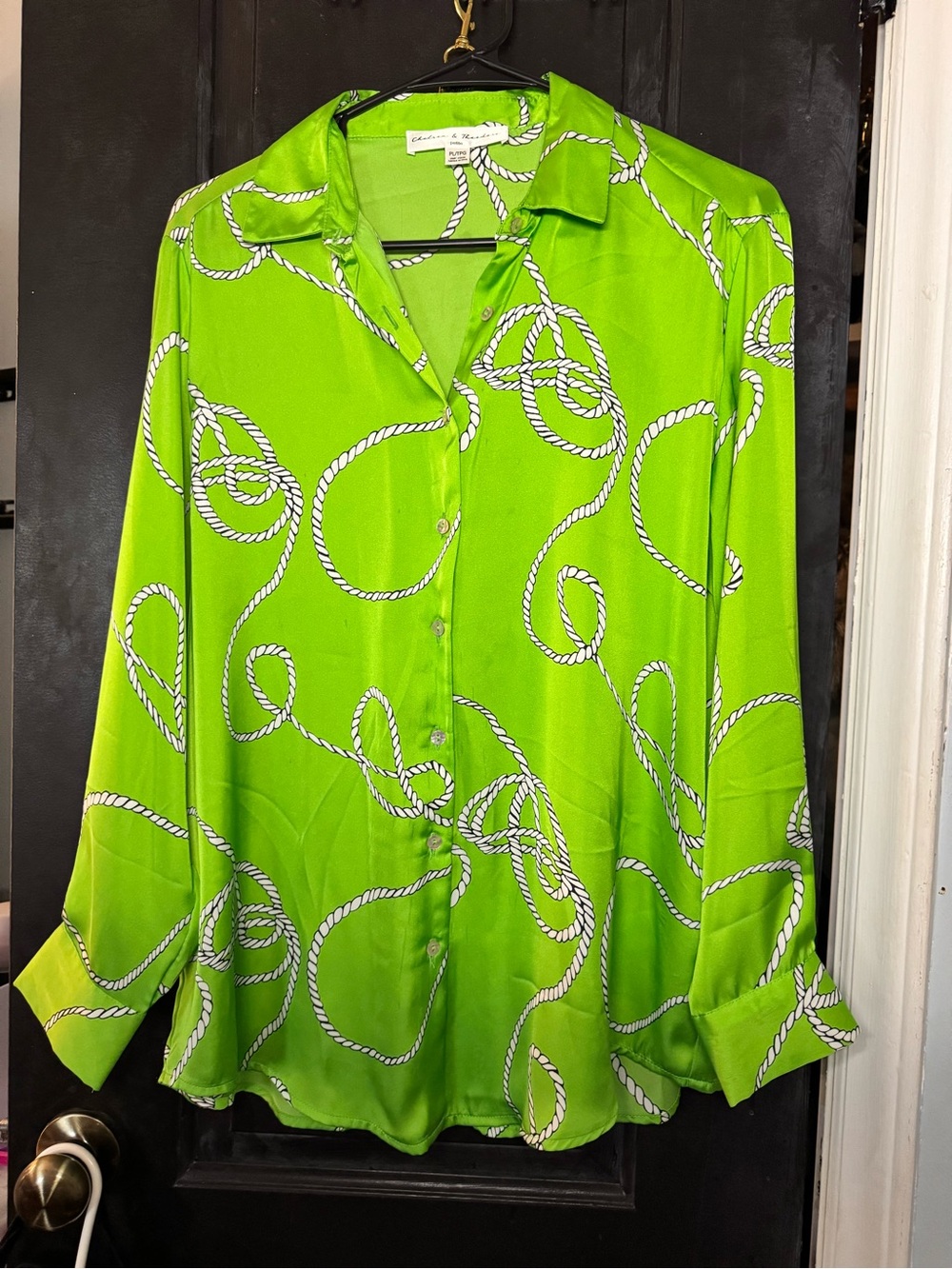 Chelsea & Theodore Lime Green Rope-Print Button-Down Shirt